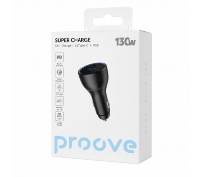 Автомобільний зарядний пристрій Proove Super Charge 130W, 2×Type-C + USB, PD/QC Автомобільний зарядний пристрій Proove Super Charge 130W, 2×Type-C + USB, PD/QC
