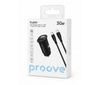 Автомобильное зарядное устройство Proove Flash 30W Type-C + USB с кабелем Type-C–Type-C 1 м, QC 3.0, черное