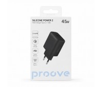 Сетевое зарядное устройство Proove Silicone Power 2 45W GaN Type-C + USB, PD 3.0 / QC 4+, черное Сетевое зарядное устройство Proove Silicone Power 2 45W GaN Type-C + USB, PD 3.0 / QC 4+, черное