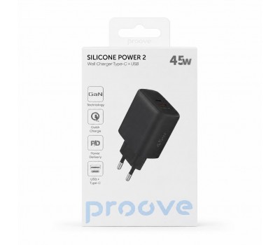 Сетевое зарядное устройство Proove Silicone Power 2 45W GaN Type-C + USB