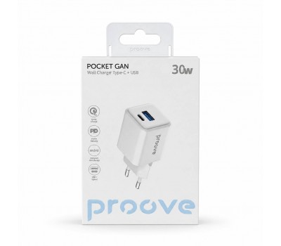 Сетевое зарядное устройство Proove Pocket GaN 30W Type-C + USB Сетевое зарядное устройство Proove Pocket GaN 30W Type-C + USB