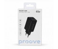 Сетевое зарядное устройство Proove Pocket GaN 65W 2×Type-C + USB, PD 3.0 / QC 4.0+, черное Сетевое зарядное устройство Proove Pocket GaN 65W 2×Type-C + USB, PD 3.0 / QC 4.0+, черное
