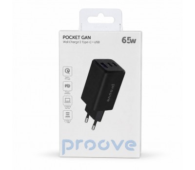 Сетевое зарядное устройство Proove Pocket GaN 65W 2×Type-C + USB