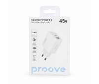 Сетевое зарядное устройство Proove Silicone Power 2 45W GaN Type-C + USB, PD 3.0 / QC 4+, белое Сетевое зарядное устройство Proove Silicone Power 2 45W GaN Type-C + USB, PD 3.0 / QC 4+, белое