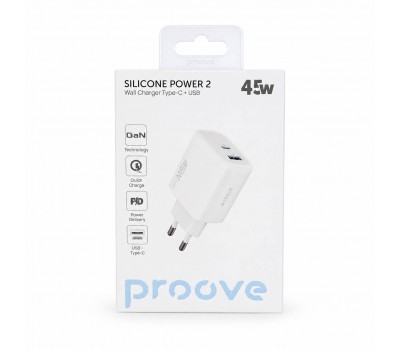 Сетевое зарядное устройство Proove Silicone Power 2 45W GaN Type-C + USB