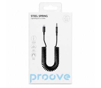 Аудіокабель Proove Steel Spring Lightning–AUX 3.5 мм 1 м чорний
