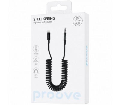 Аудіокабель Proove Steel Spring Lightning to 3.5 мм AUX 0,45–1 м чорний